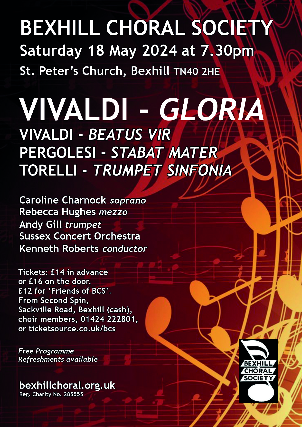 Spring Concert: Vivaldi 'Gloria' & 'Beatus Vir'; Pergolesi 'Stabat Mater'; Torelli 'Trumpet Sinfonia''