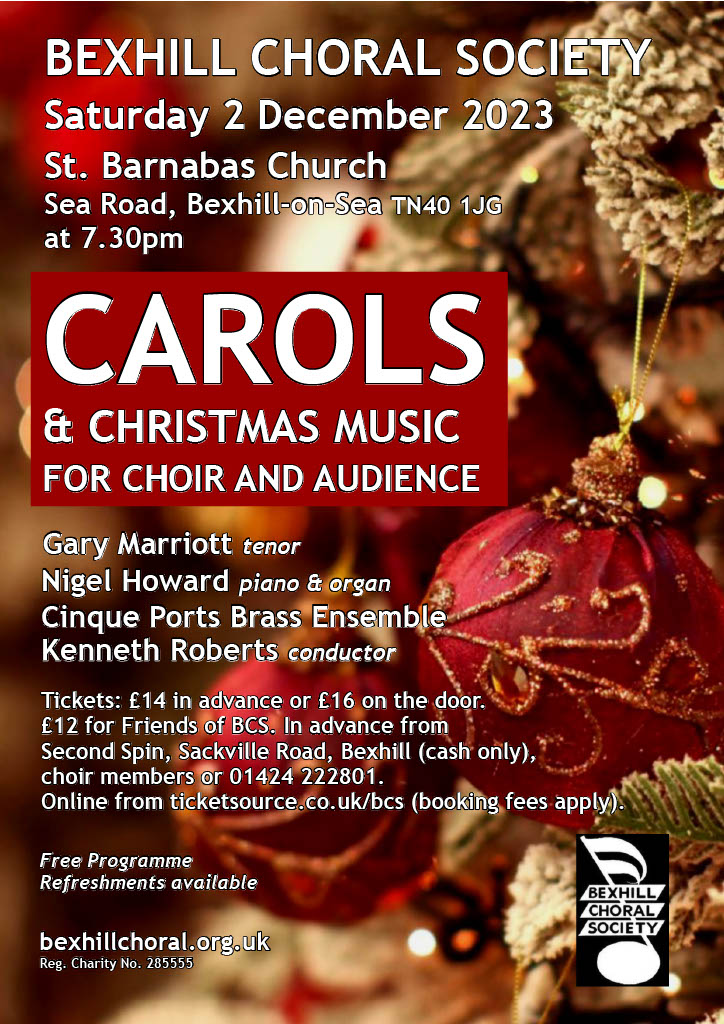 Carols & Christmas Music for Choir and Audience, 7.30 Sat 2nd December 2023, St Barnabas Church, Bexhill TN40 1JG